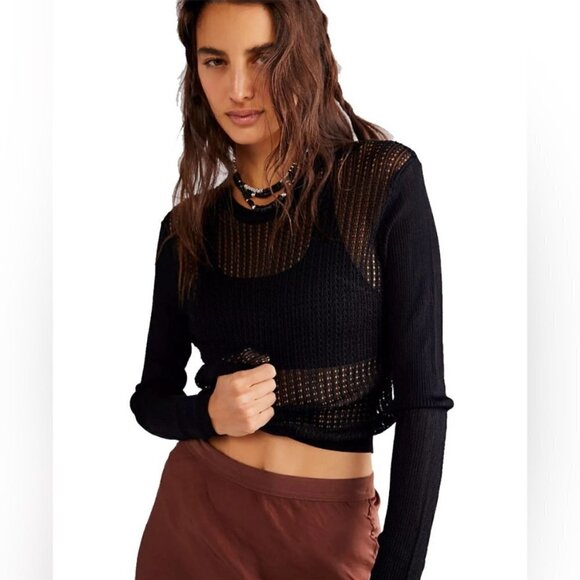 Free People H20 Crew Pullover Top Sweater Black S - Picture 3 of 5